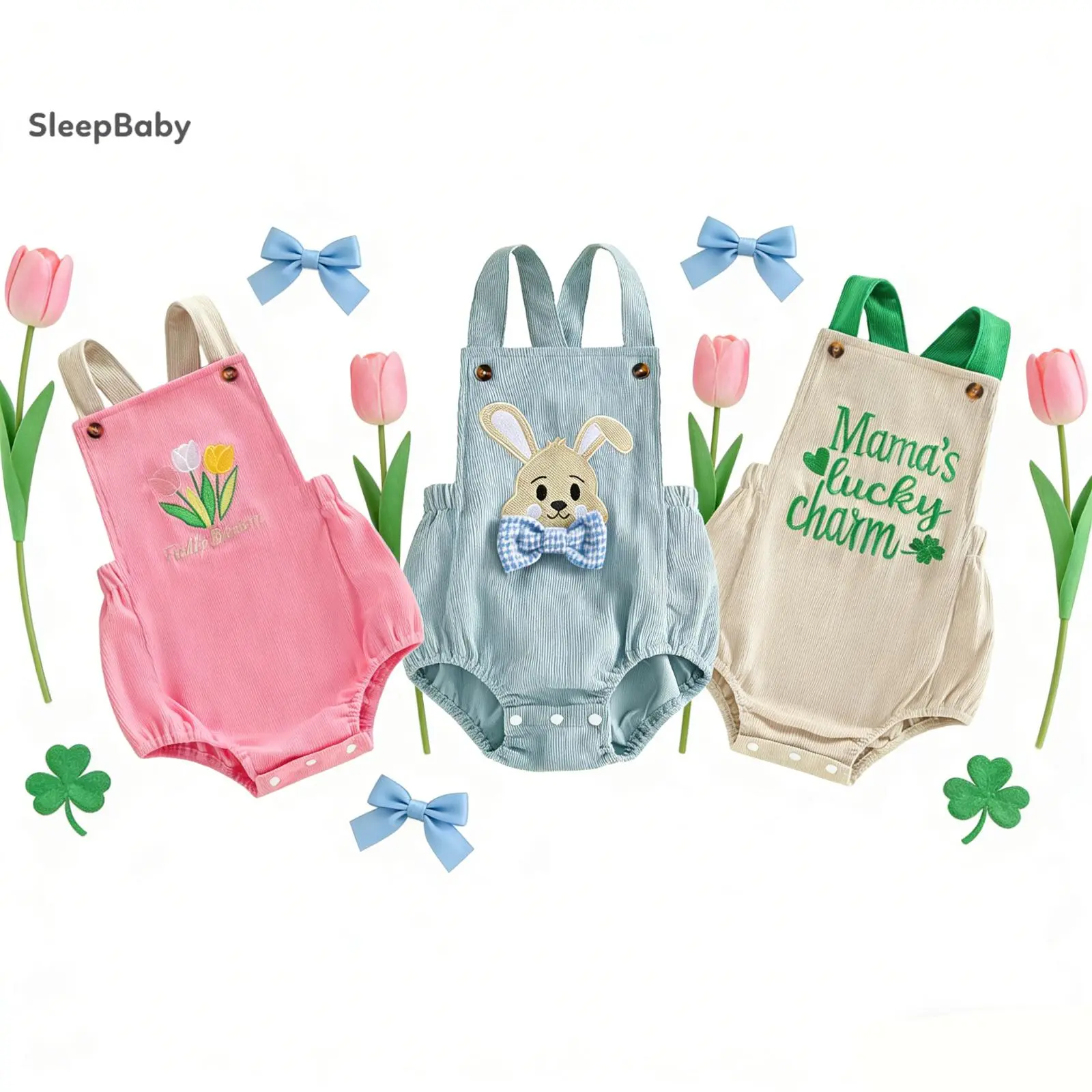 Baby Girl's Easter Cotton Blend & Polyester Blend Sleeveless Square Neck Romper with Tulip Embroidery, Indoor Spring Summer Outfit for 0-3 Months/12-18 Months (37 cm), 100% Brand New, Jumpsuit, 45 Cm, Tulips, One-Piece