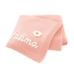 Mimixiong DIY Flower Hand Embroidered Children's Blanket with Personalized Baby Names Charming Deer Pattern Soft Warm Knitted Material for Cozy Comfort