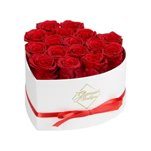Immortal Love White Heart | 16 Red Roses  Decor Box