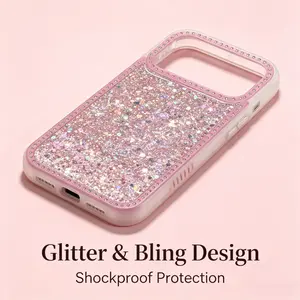 Bling Rhinestone Glitter Phone Case, Sparkly Diamond Shockproof Cover for iPhone 17/16/15/14/13/12 Pro ProMax, Cute Girly Protective Case with Multi-Color Options