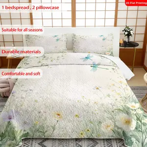 Three-Piece Bedding Set, Fresh Floral Pattern, Soft Microfiber , Durable Material, Comfy Bedding Set, 1 bedspread, 2 Pillowcases, Twin/full Size