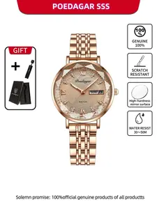 Poedagar Women's Watch Mesh Stainless Steel Rose Gold Simple Waterproof Luminous Women's Watch Casual Elegant Quartz Watch Luminous Pointer Watch Fashionable Stylish Watch