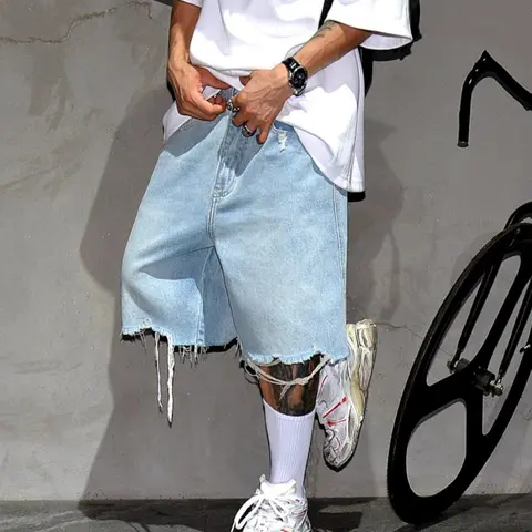 Men's Solid Color Denim Jeans Shorts, Loose Casual Denim Look Streetwear Fashion Comfy Shorts for Daily Outdoor Wear, Mens Bottoms for All Seasons
