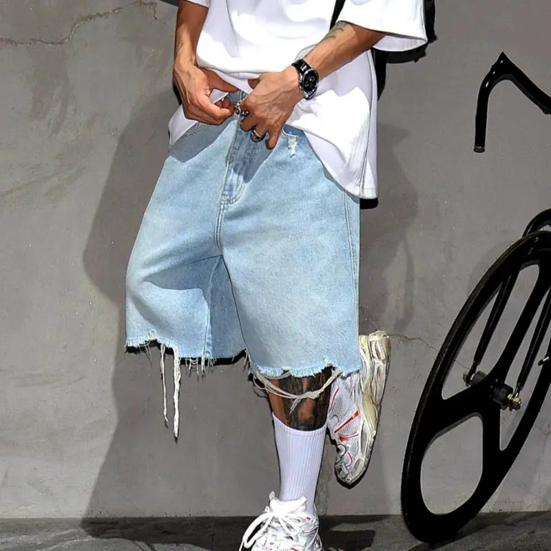 Men's Solid Color Denim Jeans Shorts, Loose Casual Denim Look Streetwear Fashion Comfy Shorts for Daily Outdoor Wear, Mens Bottoms for All Seasons