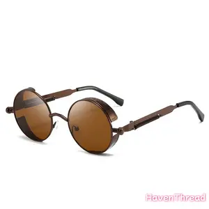 Retro Punk Round Sunglasses for Men & Women, Vintage Gothic Reflective Shades with Side Shield Detail, UV400 Protection for Streetwear & Everyday Wear