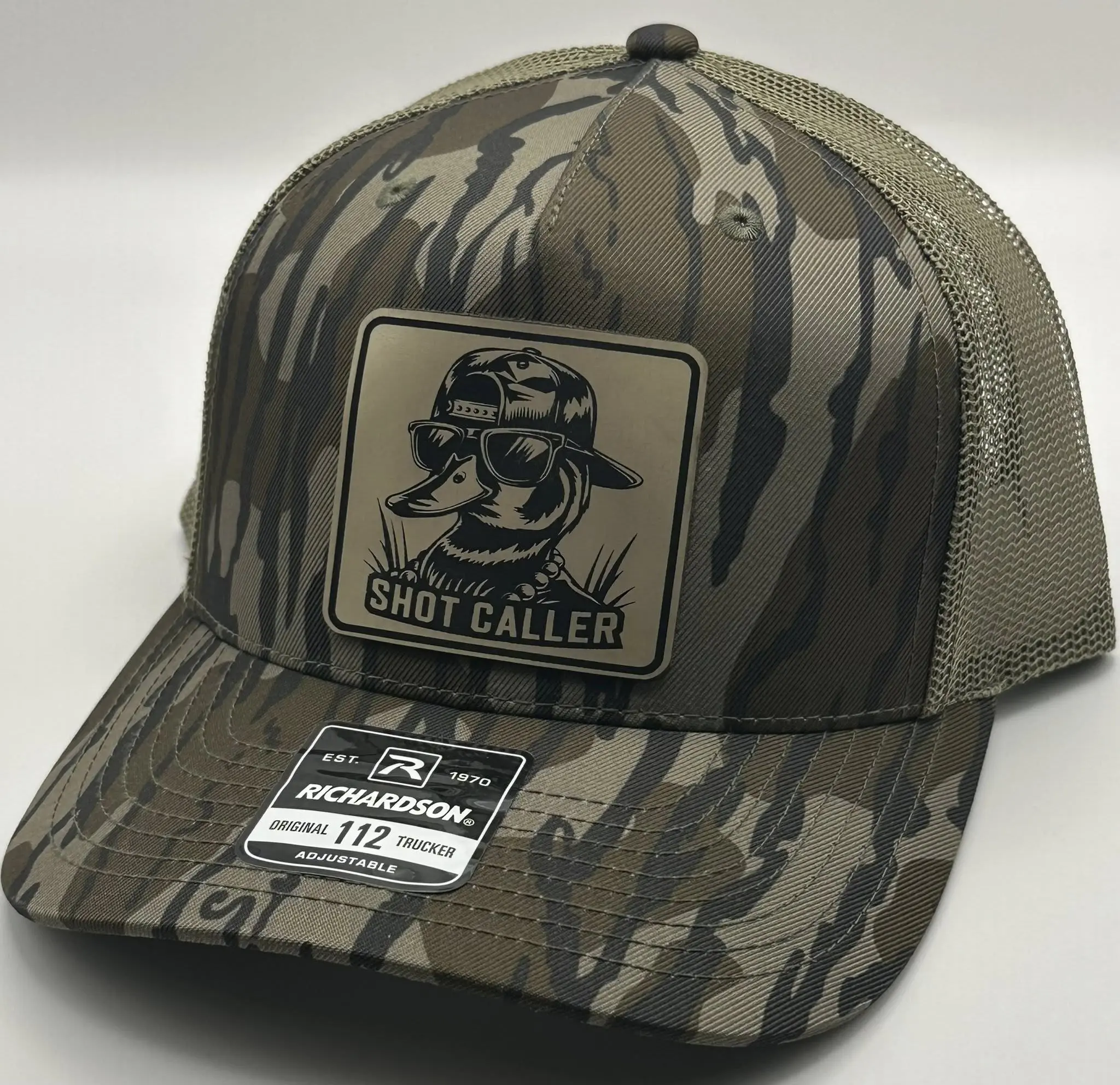 Richardson 112 Mossy Oak Bottomland Hat with Shot Caller Patch Adjustable Trucker Cap for Outdoor Enthusiasts Unisex Comfortable Fit