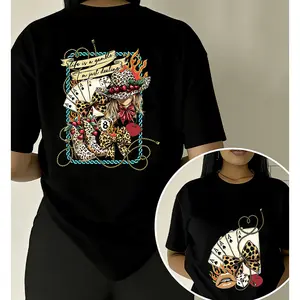 Life Is A Gamble' Western Gambler Double-sided Print T-shirt American Western Baddie Style Casual Top