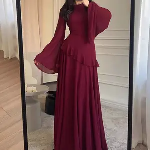 Ladies' Round-neck Dress, Flared Sleeve Long-sleeved Long Dress