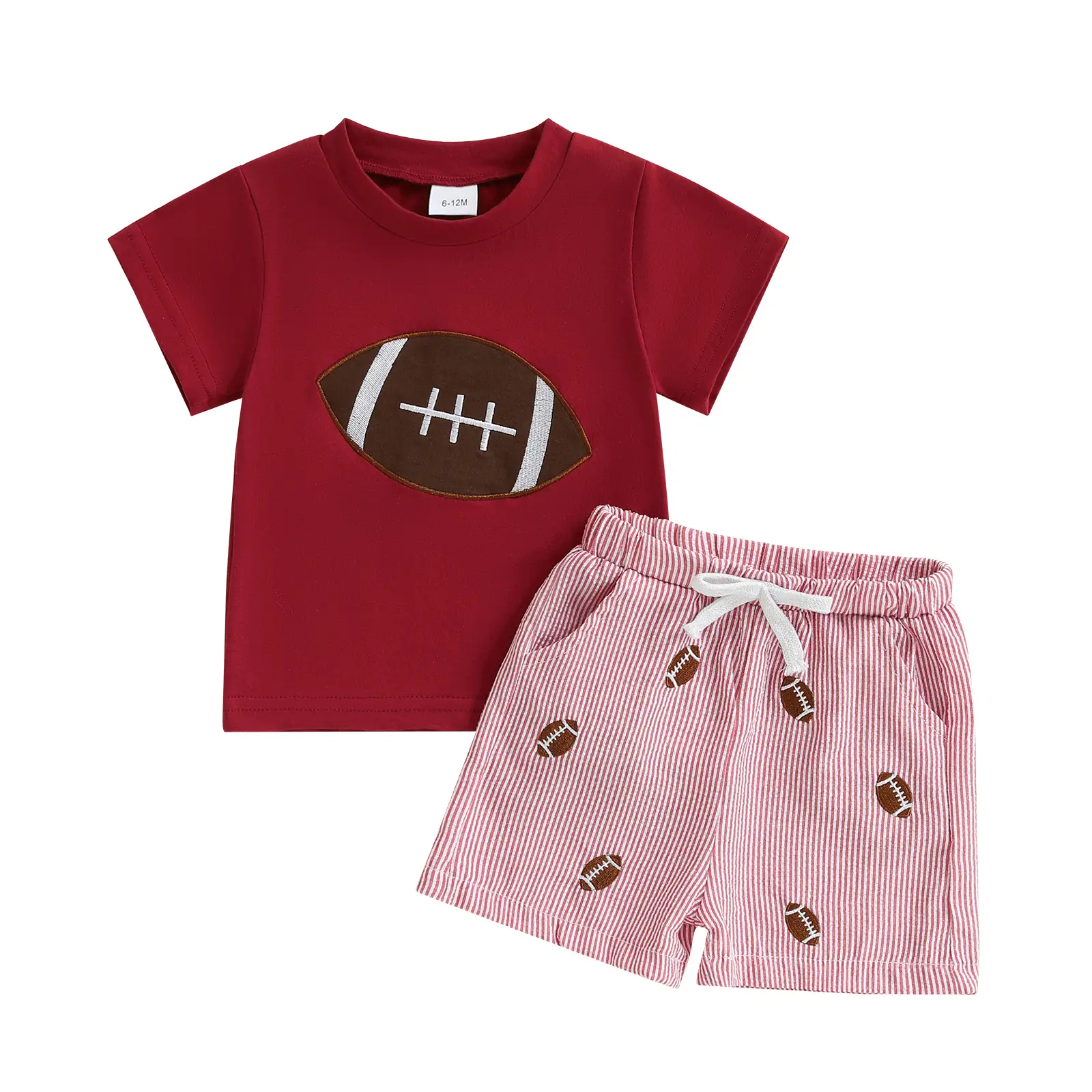 Toddler Boy Football Game Day Outfit Baby Short Sleeve T Shirt Elastic Waist Striped Jogger Shorts Summer Clothes