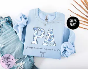 Physician Assistant T-Shirt OR Sweatshirt , Blue Toile PA shirt,  Physician Assistant tshirt, PA , Medical Professional t-shirt Cotton Fabric