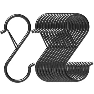12 Pack Heavy Duty Metal 3.5" S Hooks with Safety Buckle for Hanging Kitchen Utensils/Plants/Pots & Pans/Clothes, Hats Newlia