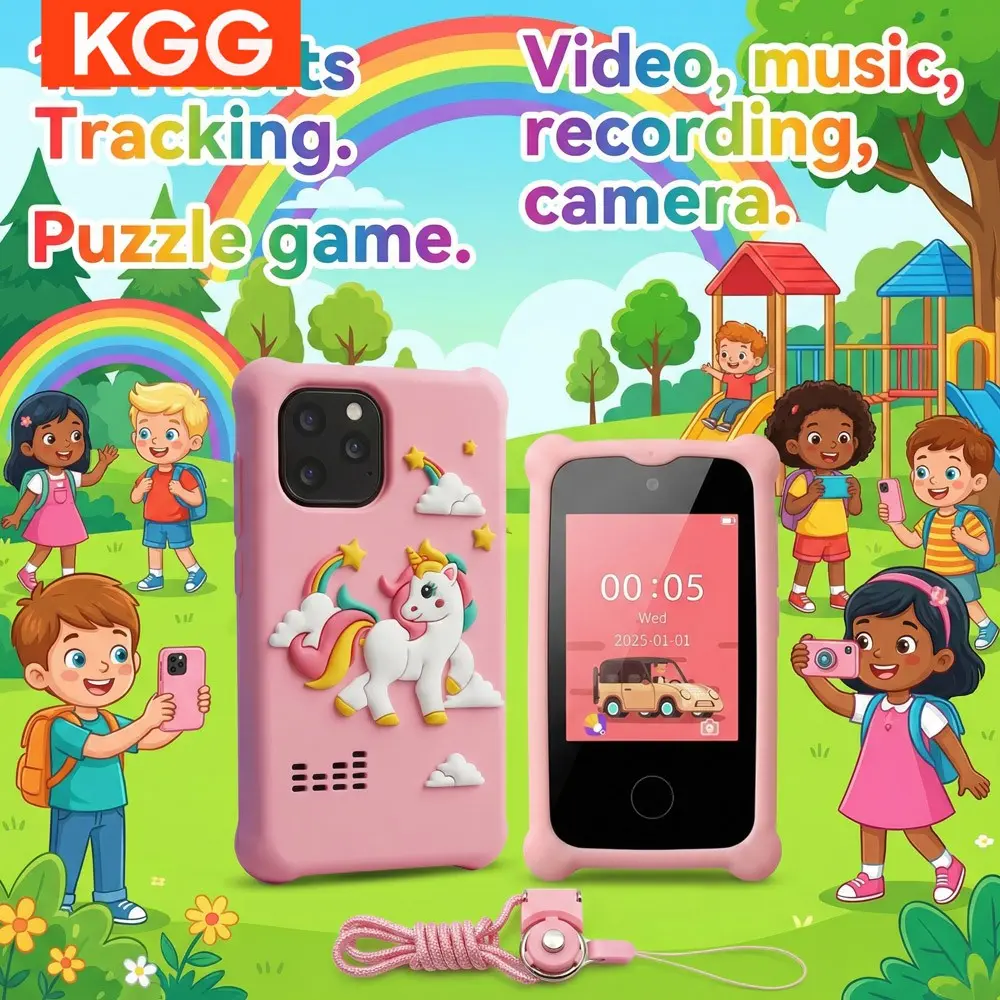 KGG Cute Cartoon Kids Mini Phone, Educational Learning Toy, Learning Tool with English Study, Games, Music, Video, Camera, Recorder, Alarm, Flashlight, Calendar, Calculator & 12 Habit Trackers for Students
