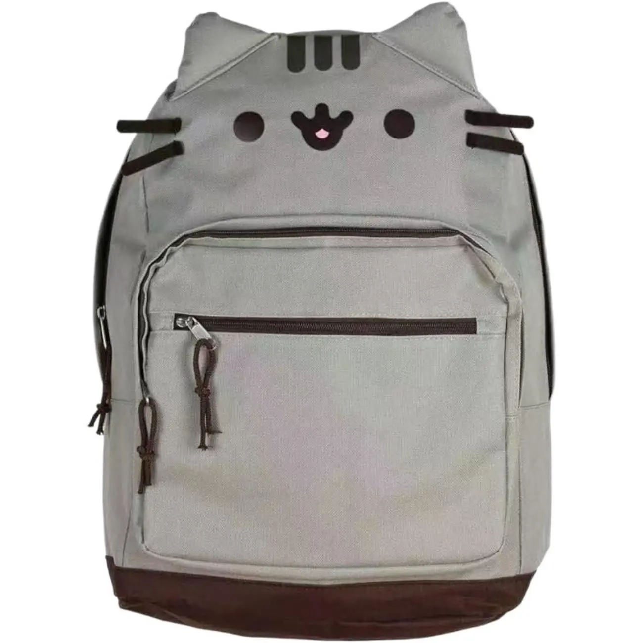 Cute Grey Cat Backpack with Cat Ear Design Lightweight Casual Bookbag Multi Pocket Travel Backpack for Students and Everyday Use