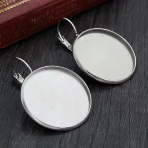 ( Never Fade ) 25mm 10pcs Stainless Steel French Lever Back Earrings Blank/Base Fit 25mm glass cabochons,buttons-L5-10