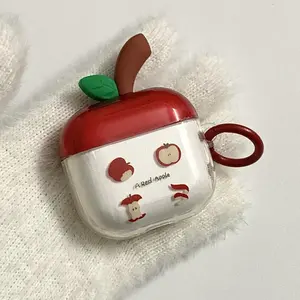 Cute Apple Design Earphone Case with Keychain, Portable Earphone Protector Cover, Earphone Accessories Compatible with AirPods, Headset, Headphone Accessories