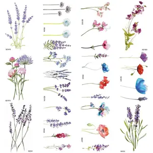 12Pieces/Lot 3D Watercolor Lavender Flower Temporary Tattoos For Women Body Art Arm Fake Flora Adults TattooSticker Waterproof Girls Tatoos