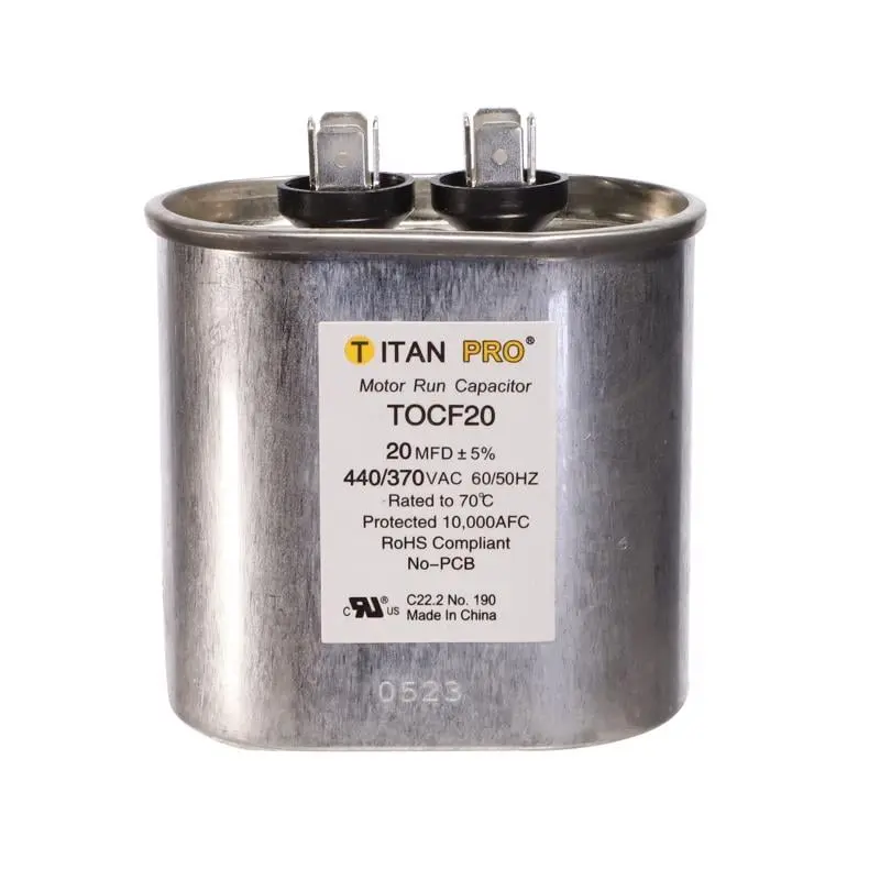 Titan Pro 3019023 Extended Life AC Motor Run Capacitor, 0.42 lbs, 1.77x2.68 in Aluminum Oval Shape, 20 MFD, 440V, 50-60 Hz