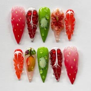 Handmade 3D Fruit Press On Nails | Colorful Stiletto Nail Set for Spring, Summer & Parties