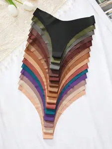 15 Pcs Women's Seamless High Elastic Low Waist Thong Panties, Plain Pattern, Casual Fitted Underwear, All Seasons, Soft Comfy Panties