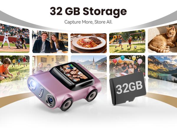 Mini camera with car design - vlog camera, equipped with fill light and wireless microphone, 32GB large memory, 4K high-definition video recording and photography, short video creation tool, portable anti shake outdoor travel home and children's gift