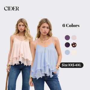 Cider Ruffle Knotted Cami Top – Flattering Layered Mesh Tank for Women, Conceals Bra Side, Soft Summer Top for Date Night & Beach SummerWins Dealsforyou
