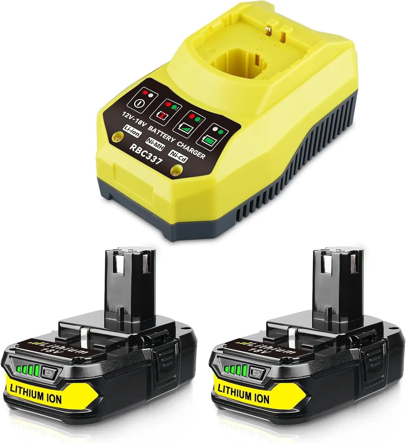 Upgraded 2-Pack 3.6Ah 18V Lithium-Ion Ryobi Replacement Batteries & P102 P117 Charger - Durable Casing, Anti-Slip Buttons, for P103 P104 P105 P107 P108 P109 P122 Cordless Tools, 24-Hour Customer Support, 30-Day Money-Back Guarantee