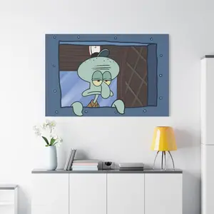 [Sale Up To 40%, Unframed] Funny Squid Window Effect Poster, Sponge TV Show House Art Decor, Joke Print, Housewarming Gift for Nick Cartoon Fans