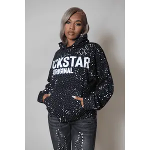 Crystiqa Black/White Rhinestone Hoodie