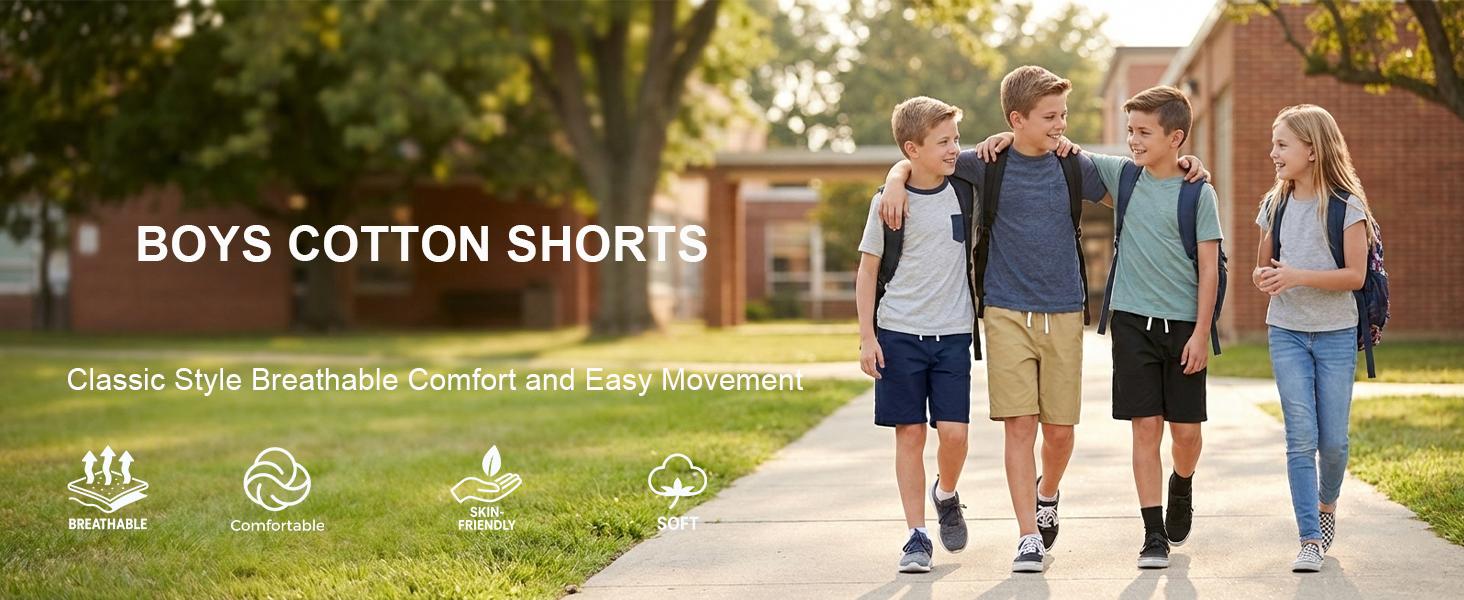 Boys Khaki Cotton Shorts,4 Pack Elastic Waist Drawstring Shorts with Pockets 4-16 Years Boys Khaki Cotton Shorts,4 Pack Elastic Waist Drawstring Shorts with Pockets 4-16 Years