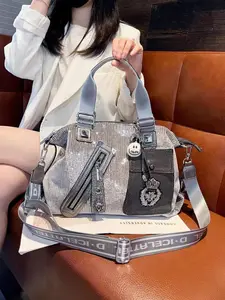 Sequined tote bag for women, large capacity, new trendy embroidered design, suitable for work, short trips, handbag and crossbody bag-YF1107