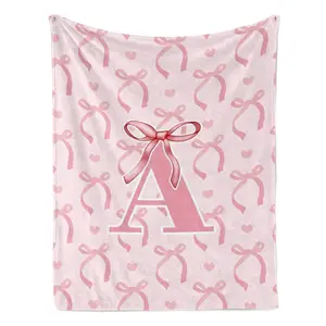 Custom Letter A Initial Alphabet Flannel Blanket, Pink Soft Cozy Throw Blanket, Multiple Sizes Warm Bedding for Bedroom Office Sofa, Daily Indoor Use Perfect Gift for Girls Women