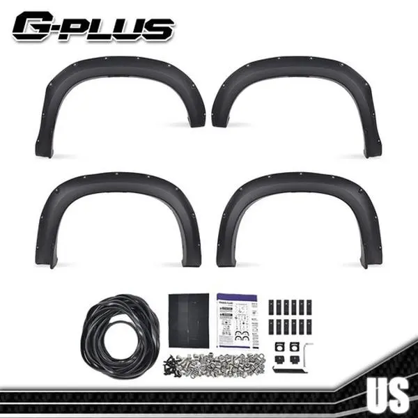 4pcs Rivet-Style Pocket Car Fender Flares - Durable Flexible High-Strength 2"+ Polypropylene Tire Protector, Wide Body Replacement for 19-21 Chevy Silverado 1500 Trucks, Off-Road Silverado 1500 Accessories