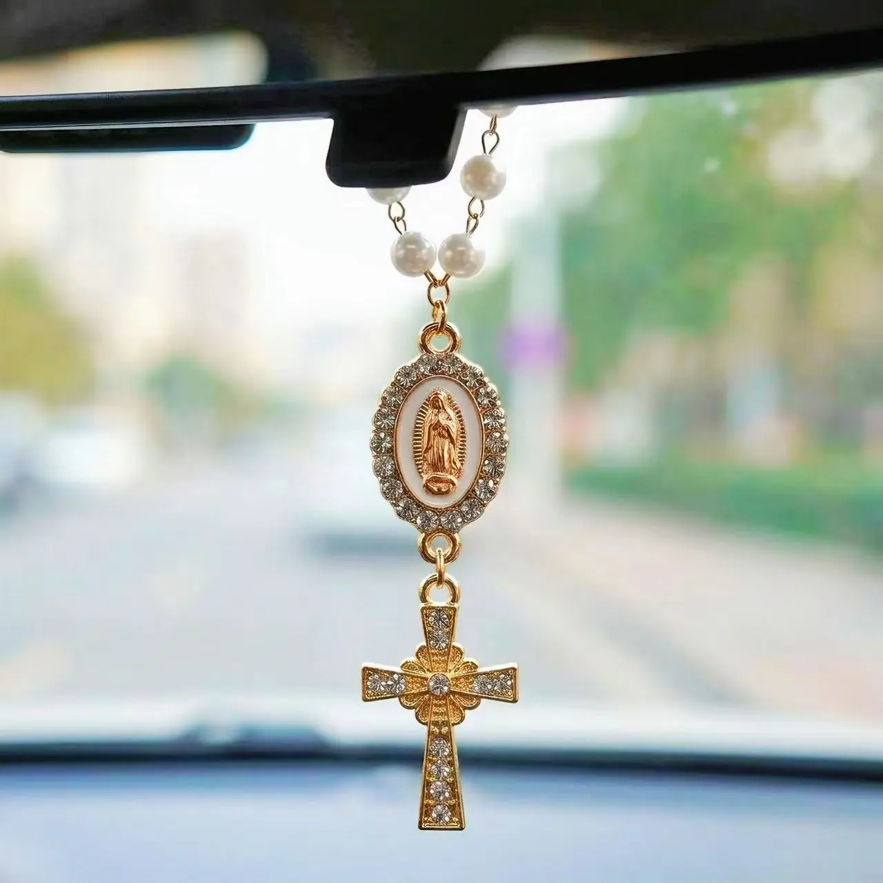 Cross Pendant Car Rearview Mirror Hanging Decor, Metal Cross Car Ornament, Home & Car Interior Decoration, Truck & Car Accessories, Car Decor Gift, Car Decorations