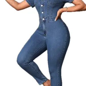 Essnce Flap Pocket Button Front Denim Jumpsuit