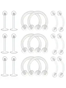 18pcs Cartilage Helix Daith Tragus Earrings, Nose Lip Eyebrow Rings, Piercing Jewelry, Clear Bioflex, 16g, 6mm/8mm/10mm/12mm