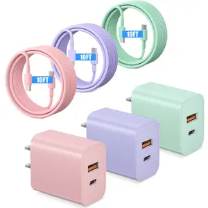 Compatible with iPhone16/15 Charger Fast Charging, 3 Pack 20W USB C Colorful Wall Charger Block with 10ft USB-C to C Cable Compatible with iPhone 16 15 Pro/Plus/Pro Max,Pad Pro 12.9/11 inch,Pad Air 5th