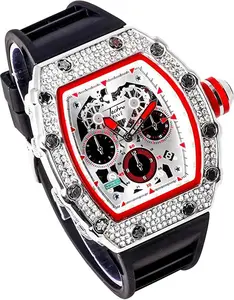 Men's Watch Hip Hop Style Iced Gold Silver Tone Iced Luxury White / Black / Red Silicone Band Bling Lab Diamond Bezel Wristwatch