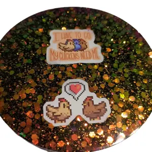 Stardew Valley Handmade Resin Art Piece with Glitter Background and Pixelated Chickens Design Coaster