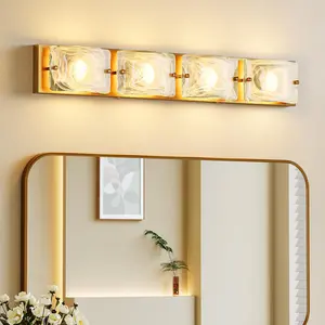 【Lighting Series】Tribesigns 4 Tiles Cloud Glass Gold Copper Bathroom Vanity Light, LED Modern Bathroom Wall Lighting Fixtures Over Mirror, 3CCT Adjustable LED Vanity Lights (29-Inch, 2700K/4000K/6500K, Dimmable)