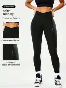 Women's Seamless Yoga Pants, Sporty High-Waisted Leggings, Skinny Yoga Bottoms, Plain Design for Fall & Winter, Perfect for Fitness Running