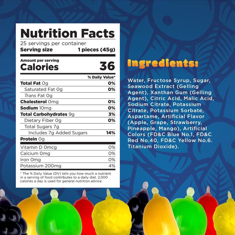 Squeezable Fruit Jellies Candy - 25 Count Bag - Assorted Flavors Snack Dessert