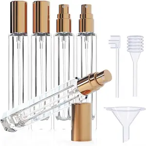 5 count 10ML Glass Perfume Bottle Set With Dispenser Tool, Portable Perfume Travel Refillable, Mini Empty Atomizer Sprayer for Cologne Travel Perfume  Container (Golden Cap 5 count)