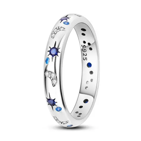 Women's 925 Sterling Silver Cosmic-Celestial Sun Moon Star Round Band Ring, Zirconia-Adorned Everyday Wear Female Fit Jewelry, Ideal Anniversary Christmas Gifts for Girlfriend