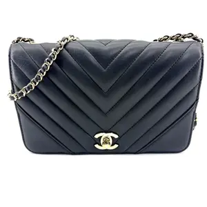 Pre-owned CHANEL Classic Flap Rectangular Mini Chevron Quilted Calfskin in Black