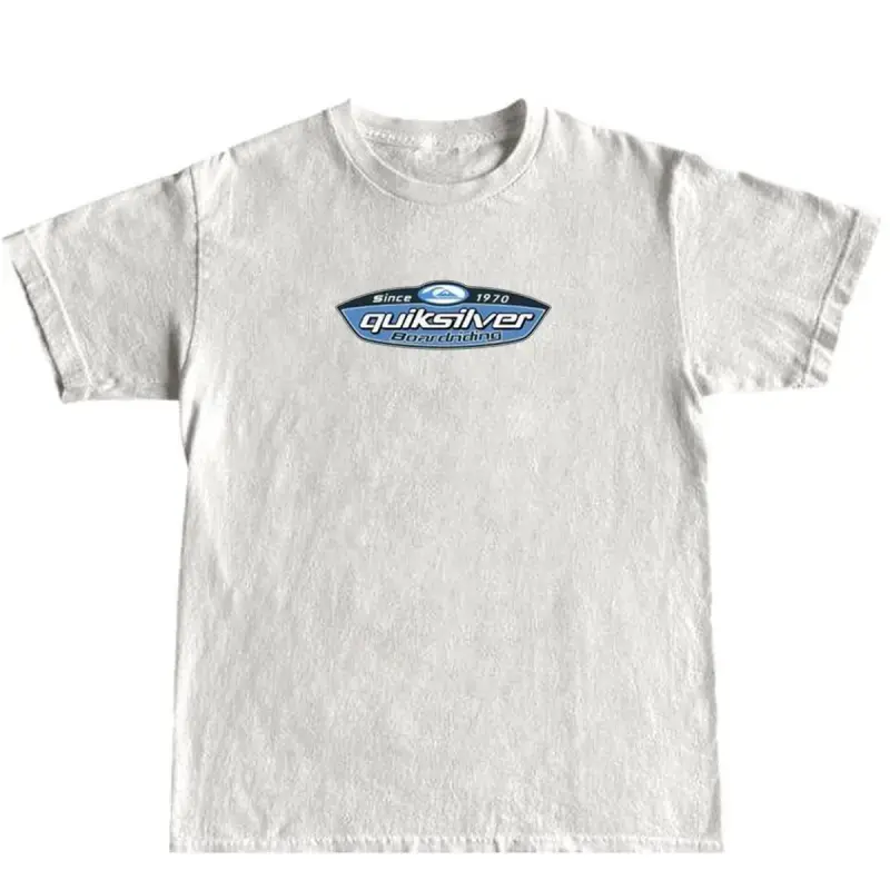 Men's Retro Quiksilver Performance Graphic Tee - Casual Breathable Print Crewneck T-Shirt for Men & Women, Ideal for Skateboarding, Surfing, Graduation Day