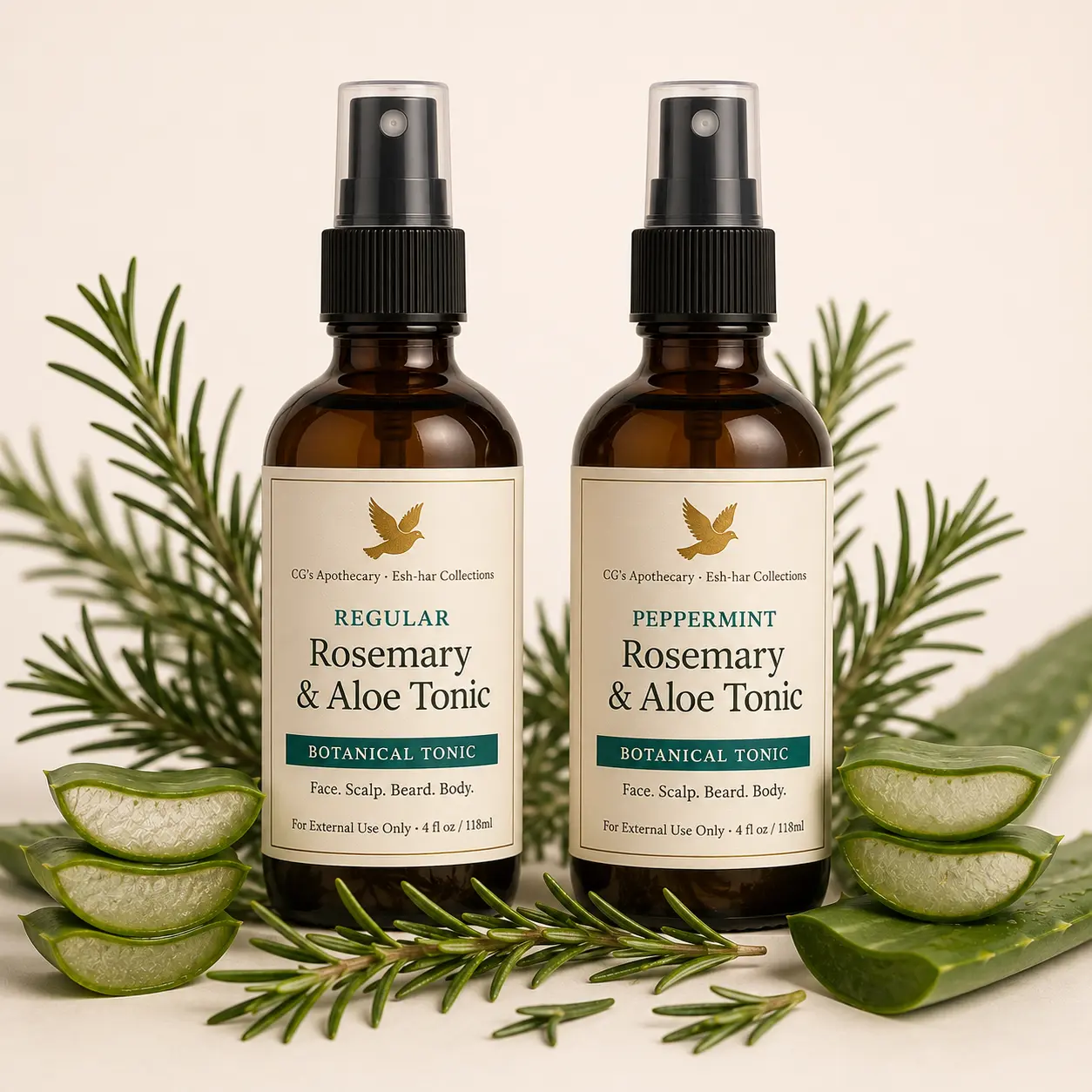 Rosemary & Aloe Botanical Haircare Spray Tonic - Beard, Scalp & Face Mist with Regular or Eucalyptus Option