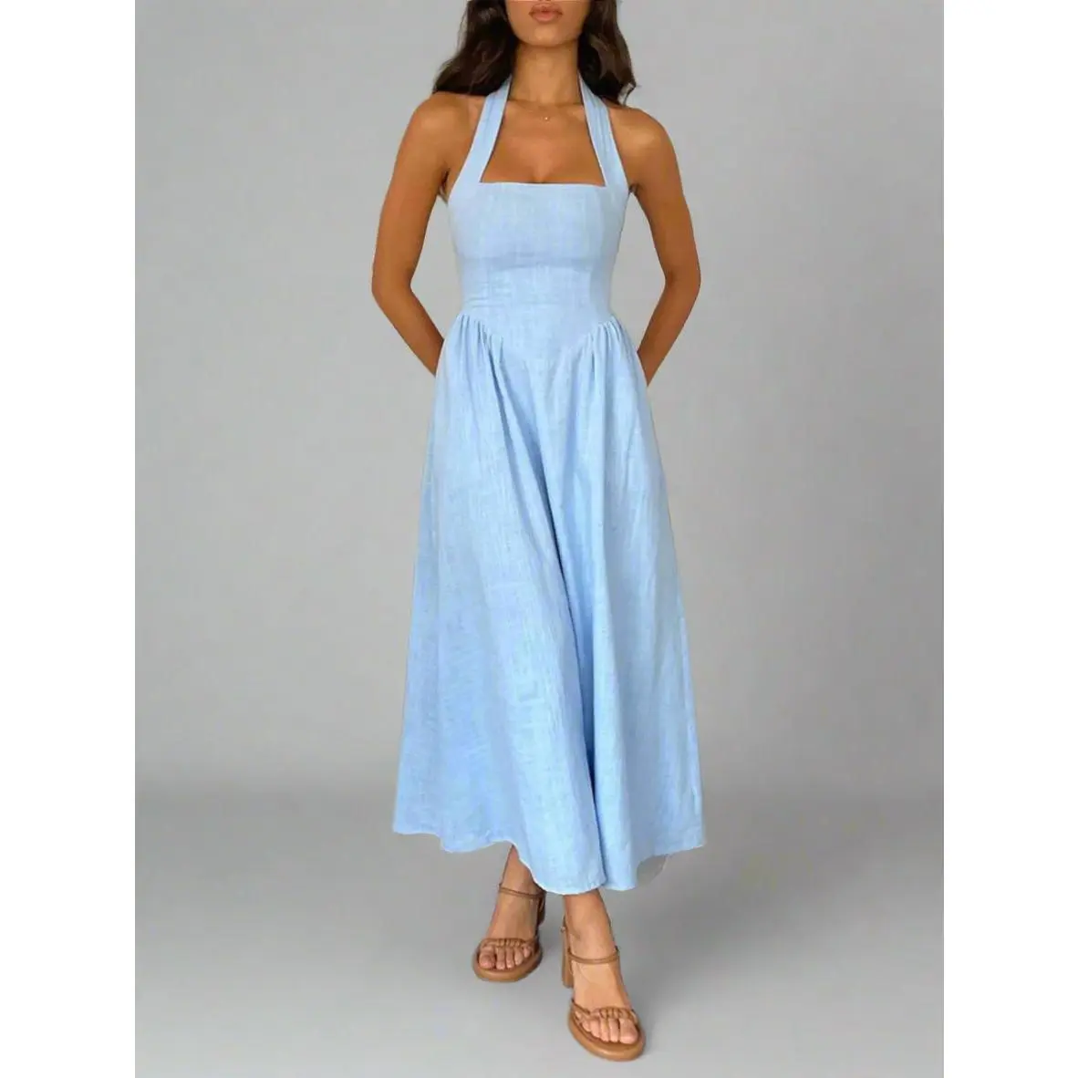 Devine Ruched Halter Neck Midi Dress - TikTok Shop