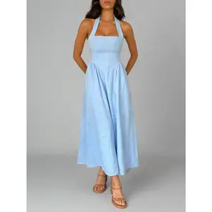 Devine Ruched Halter Neck Midi Dress