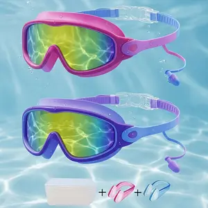 2 Pack Swimming Goggles for Adults & Kids, Full-Cover Design, Anti-Fog UV Protection, No-Leak & Wide View Swim Goggles for Men Women Boys Girls party supply gift
