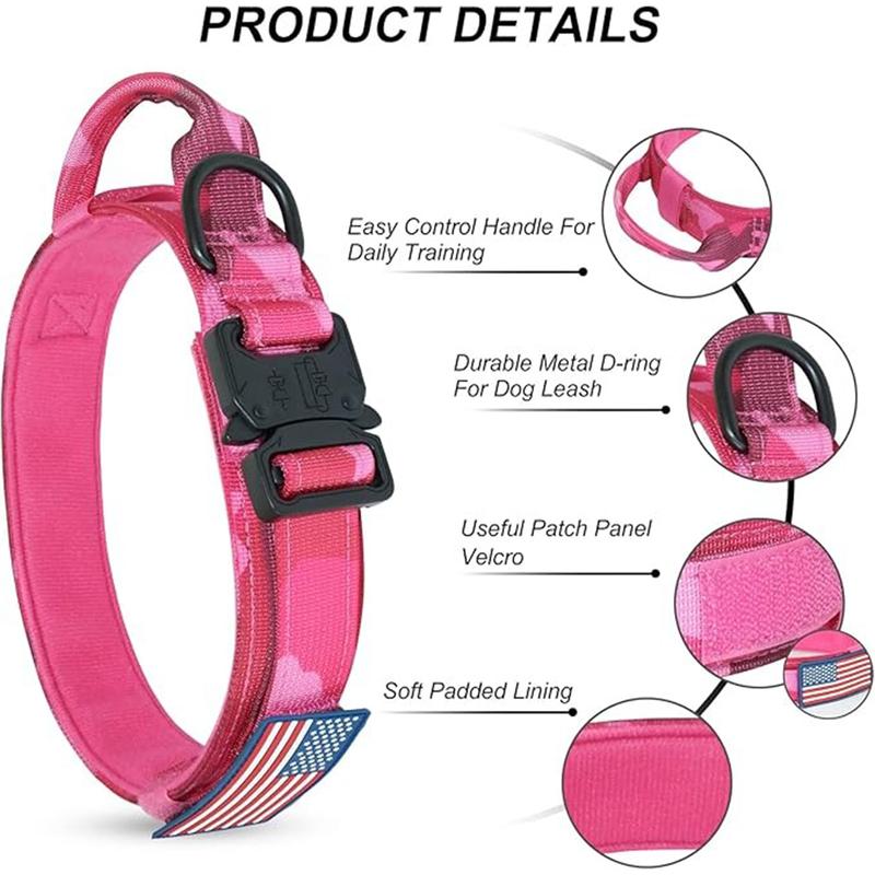 Tactical pink camouflage dog collar dog leash anti-collision for large dogs